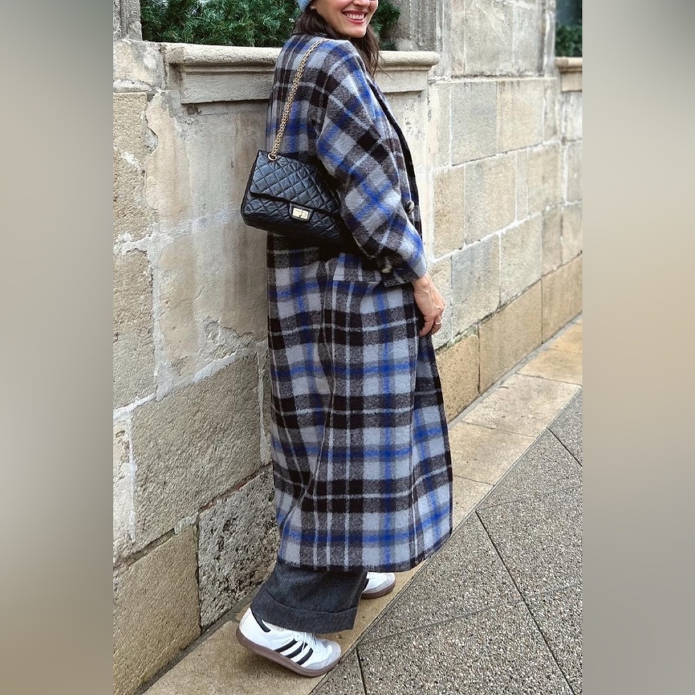 Sézane Viktor Long Wool Coat in Prairie Check NWT - Picture 3 of 11